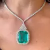 20ct Halo Emerald Cut Emerald Statement Necklace
