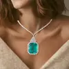 20ct Halo Emerald Cut Emerald Statement Necklace