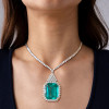 20ct Halo Emerald Cut Emerald Statement Necklace