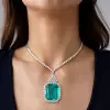 20ct Halo Emerald Cut Emerald Statement Necklace