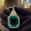 20ct Halo Emerald Cut Emerald Statement Necklace