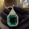 20ct Halo Emerald Cut Emerald Statement Necklace