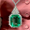 20ct Halo Emerald Cut Emerald Statement Necklace