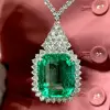 20ct Halo Emerald Cut Emerald Statement Necklace