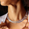 48ctw White/Gradient Blue Sapphire Bolo Statement Necklace