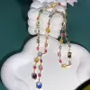 30ctw Oval Cut Multicolor Gold Tone Statement Necklace