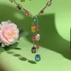 30ctw Oval Cut Multicolor Gold Tone Statement Necklace