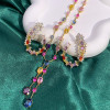30ctw Oval Cut Multicolor Gold Tone Statement Necklace