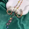 30ctw Oval Cut Multicolor Gold Tone Statement Necklace