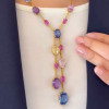 30ctw Oval Cut Multicolor Gold Tone Statement Necklace