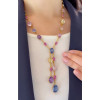 30ctw Oval Cut Multicolor Gold Tone Statement Necklace