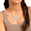 White Sapphire Paved Large Bow Pendant Necklace