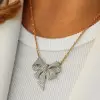 White Sapphire Paved Large Bow Pendant Necklace