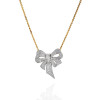 White Sapphire Paved Large Bow Pendant Necklace
