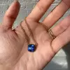 7.5ct Cushion Cut Blue Sapphire Vintage Pendant Necklace