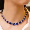 60ctw Gradient Size Cushion Cut Blue Sapphire Statement Necklace
