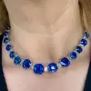60ctw Gradient Size Cushion Cut Blue Sapphire Statement Necklace