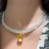 12ct Pear Cut Yellow Sapphire Baguette Chain Statement Necklace
