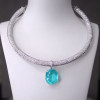 20ct Oval Cut Paraiba/Yellow Sapphire Paved Collar Necklace