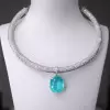 20ct Oval Cut Paraiba/Yellow Sapphire Paved Collar Necklace