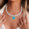 20ct Oval Cut Paraiba/Yellow Sapphire Paved Collar Necklace