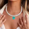 20ct Oval Cut Paraiba/Yellow Sapphire Paved Collar Necklace