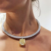 20ct Oval Cut Paraiba/Yellow Sapphire Paved Collar Necklace