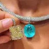 20ct Oval Cut Paraiba/Yellow Sapphire Paved Collar Necklace