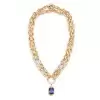 14ct Cushion Cut Blue Sapphire Double-Layer Link Chain Necklace
