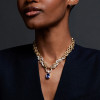 14ct Cushion Cut Blue Sapphire Double-Layer Link Chain Necklace