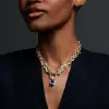 14ct Cushion Cut Blue Sapphire Double-Layer Link Chain Necklace