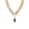 14ct Cushion Cut Blue Sapphire Double-Layer Link Chain Necklace