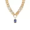 14ct Cushion Cut Blue Sapphire Double-Layer Link Chain Necklace