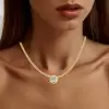 3ct Round Cut Bezel Set White Sapphire Woven Chain Necklace