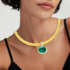 10ct Oval Cut Emerald Wide Herringbone Chain Statement Necklace