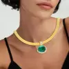 10ct Oval Cut Emerald Wide Herringbone Chain Statement Necklace