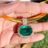 10ct Oval Cut Emerald Wide Herringbone Chain Statement Necklace