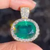 10ct Oval Cut Emerald Wide Herringbone Chain Statement Necklace
