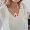 18ct Emerald Cut Blue Sapphire Vintage Pendant Necklace