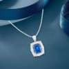 18ct Emerald Cut Blue Sapphire Vintage Pendant Necklace