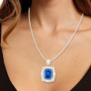 18ct Emerald Cut Blue Sapphire Vintage Pendant Necklace