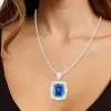 18ct Emerald Cut Blue Sapphire Vintage Pendant Necklace