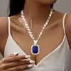 14ct Halo Cushion Cut Blue Sapphire Double-Layer Chain Necklace