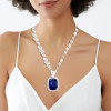 14ct Halo Cushion Cut Blue Sapphire Double-Layer Chain Necklace