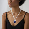 14ct Halo Cushion Cut Blue Sapphire Double-Layer Chain Necklace