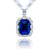 14ct Halo Cushion Cut Blue Sapphire Double-Layer Chain Necklace