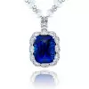 14ct Halo Cushion Cut Blue Sapphire Double-Layer Chain Necklace