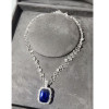 14ct Halo Cushion Cut Blue Sapphire Double-Layer Chain Necklace