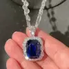 14ct Halo Cushion Cut Blue Sapphire Double-Layer Chain Necklace