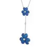 6ctw Blue Sapphire Paved Two-Flower Necklace